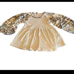 Hailey & Co Boho Top With long wide Sleeves Waffle Knit Size S beige Stylish top